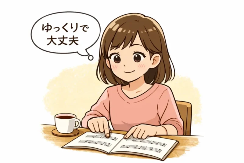楽譜を読んでいる女性