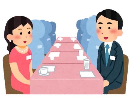 結婚式で料理を頂いているイラスト