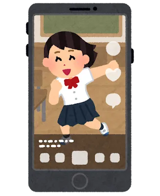 SNSの画像が見えているスマートフォンのイラスト