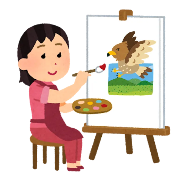 絵具で絵を上手に描く女性